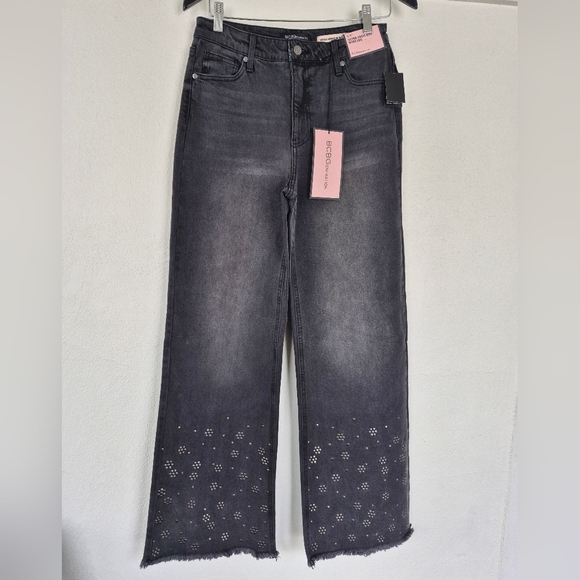 BCBGeneration Denim - 99% Cotton Jeans High Rise Wide Leg With Rivet Embelishments By BCBG